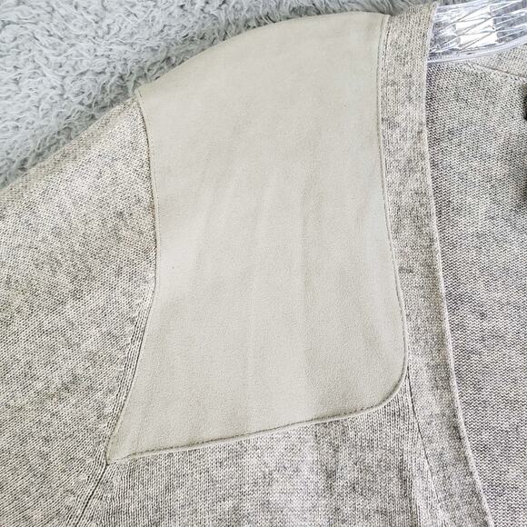 Ralph Lauren Cashmere Sweater Cardigan Leather Elbow Patches Gray Tie Waist - Picture 9 of 11